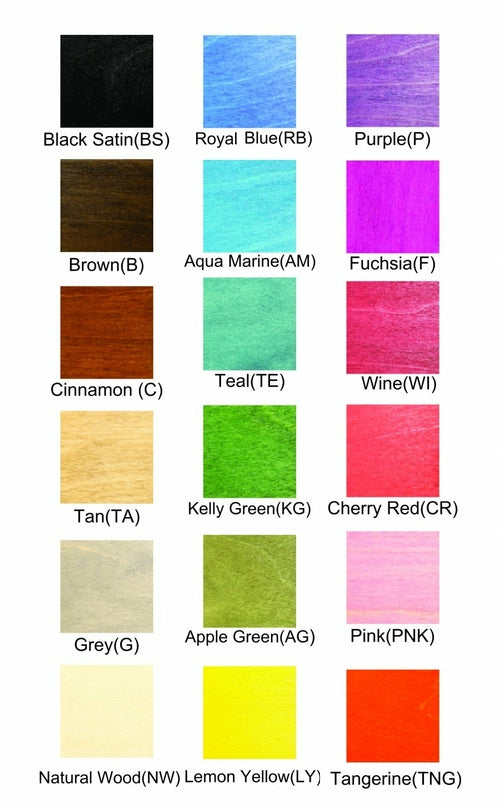 Color swatch chart with various color names and codes.