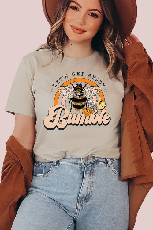 Funny ‘Let’s Get Ready To Bumble’ graphic tee for women, front view